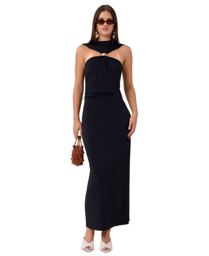 Women's Pricilla Midi Halter Abstract-Print Shoulder-Cutout Dress