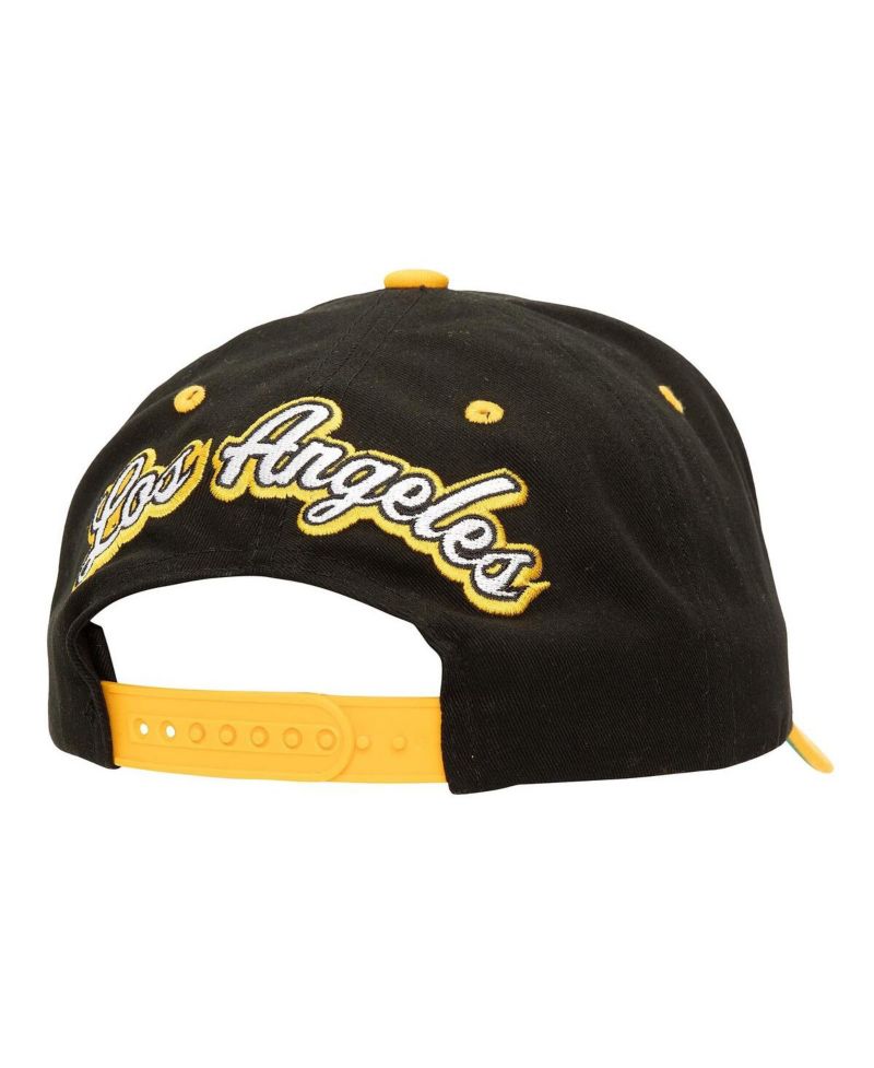 Men's Black/Gold Los Angeles Lakers Backside Script 2-Tone Pro Crown Adjustable Hat