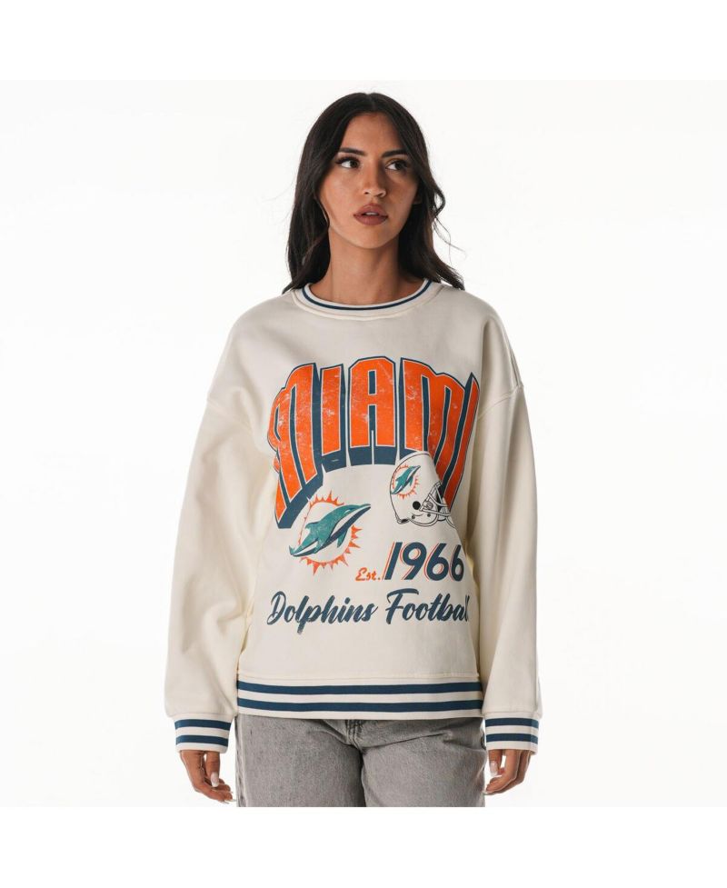 Women's Cream Miami Dolphins Oversized Vintage French Terry Sweatshirt