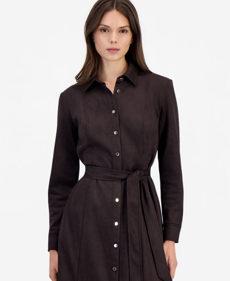 Women's Fitted Midi Tie-Belt Shirt Dress