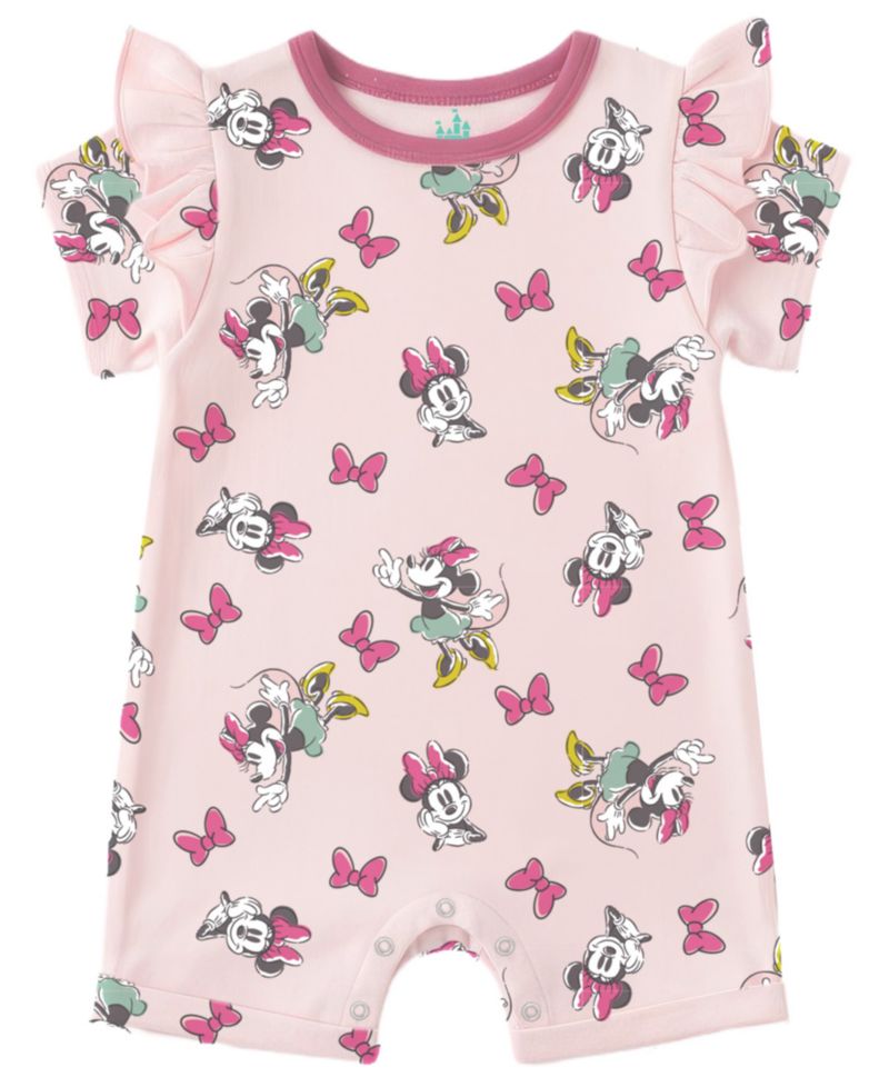 Baby Girls' Minnie Print Romper and Hat, 2-Piece Set