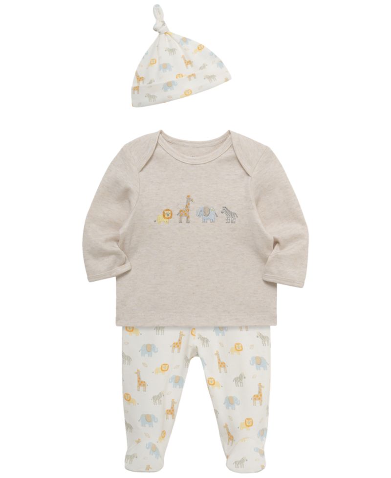 Baby Boys' Jungle Pals Long-Sleeve Top, Footed Pants and Hat, 3-Piece Set