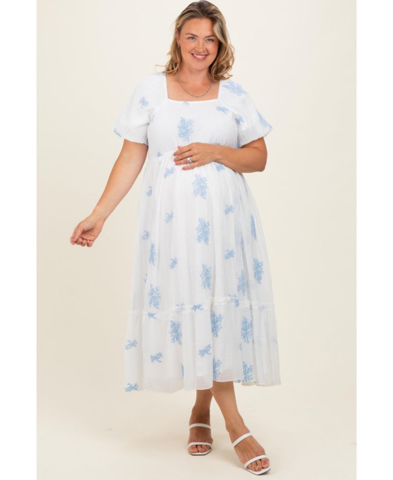 Plus Size Ivory Floral Print Ruffle Hem Midi Dress