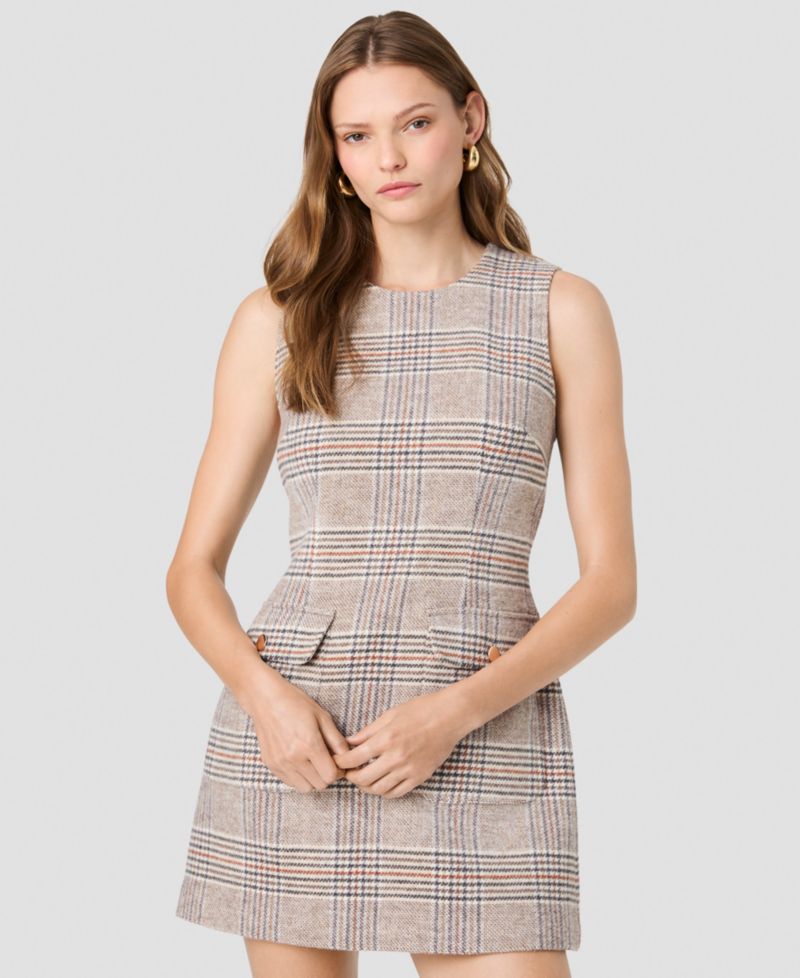 Women's Sutton Plaid Jewel Neck Sleeveless Mini Dress