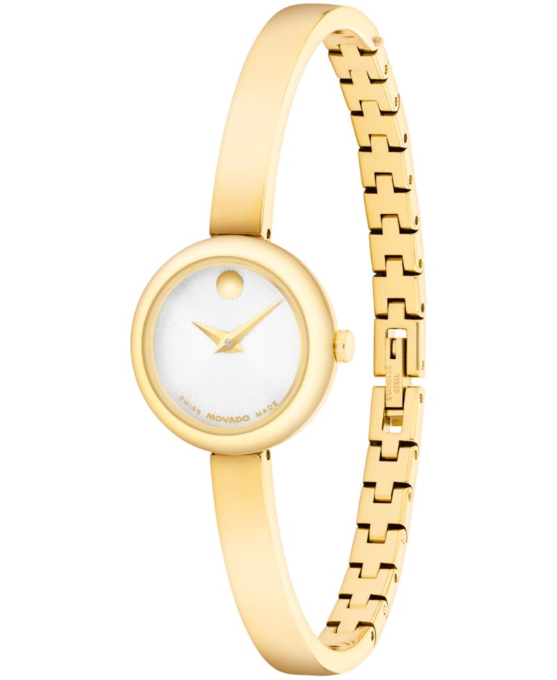 Women's Museum Bangle Round Swiss Quartz Light Yellow Steel Watch, 21.50mm