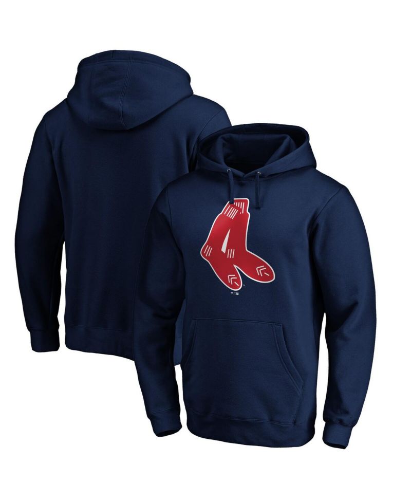 Men's Navy Distressed Boston Red Sox Cooperstown Collection Huntington Logo Fitted Pullover Hoodie