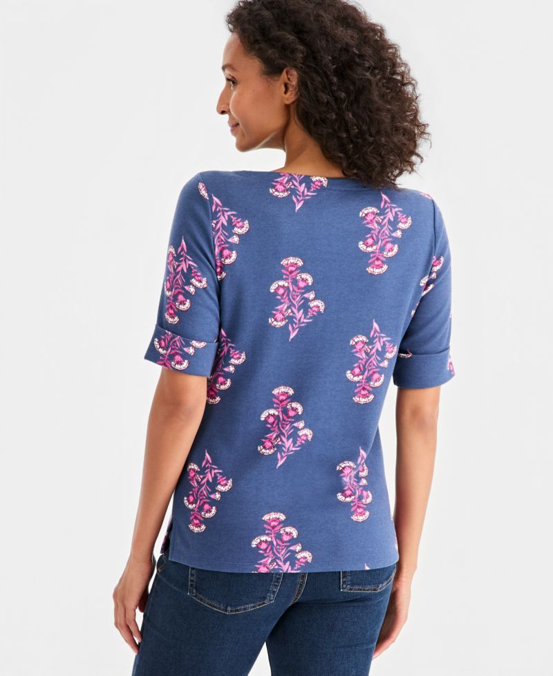 Petite Printed Boat Neck Short-Sleeve Top