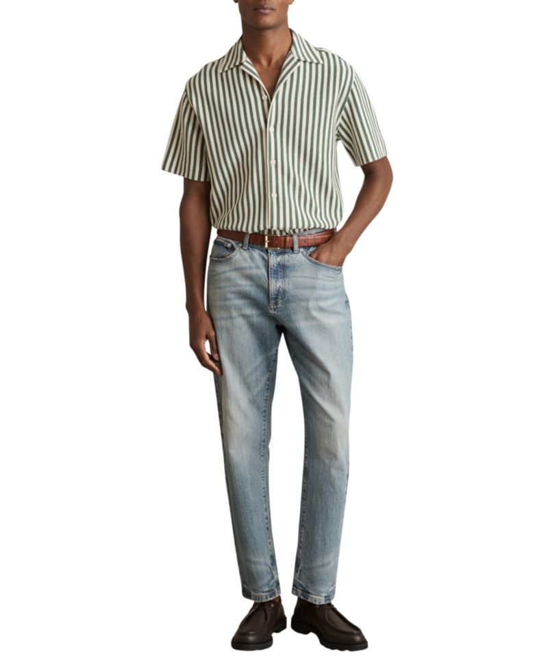 Men's Trig Textured Stripe Cuban-Collar Shirt