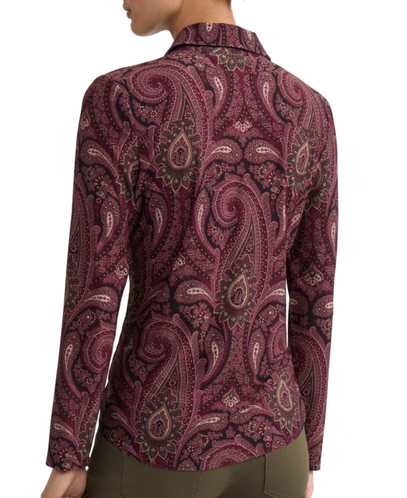 Petite Paisley Long-Sleeve Button-Down Top