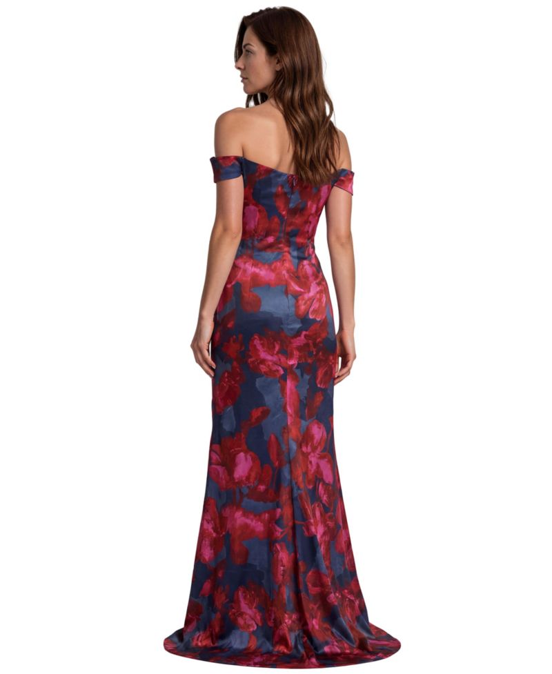Women's Off-the-Shoulder Floral-Print Scuba Gown