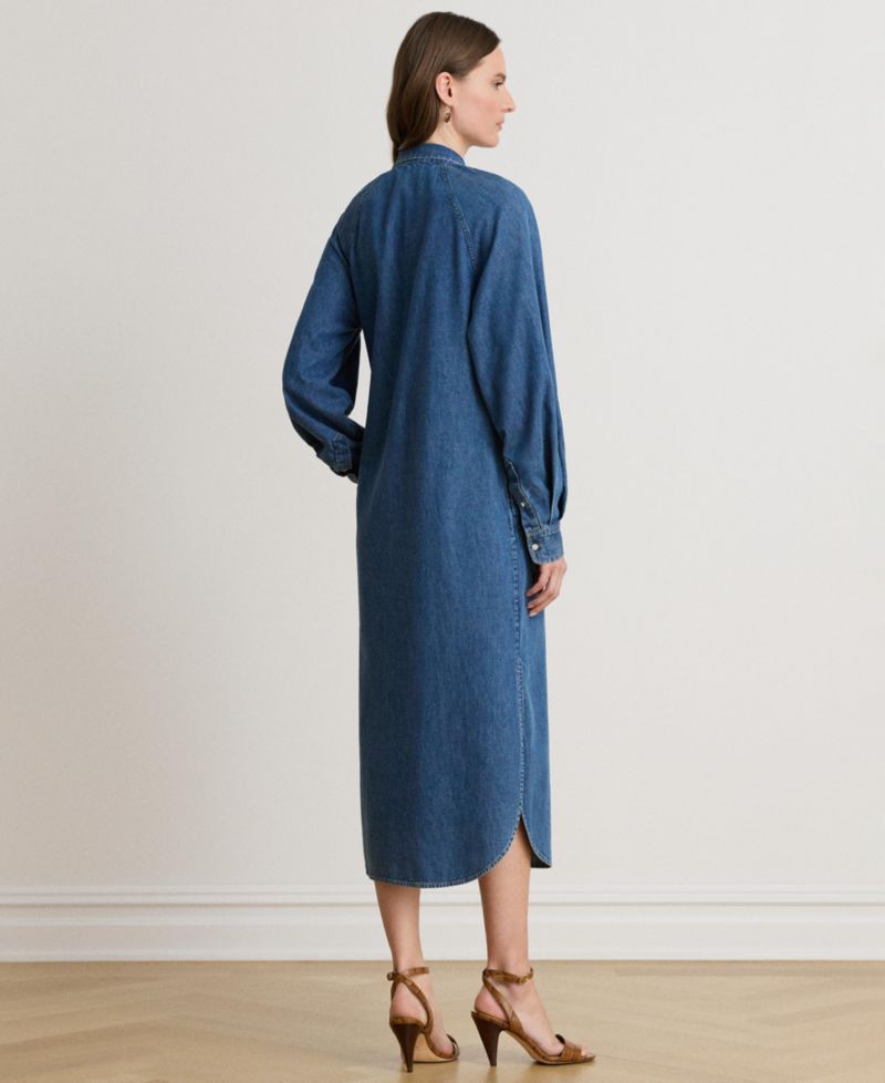 Women's Denim Tie-Neck Midi Shirtdress