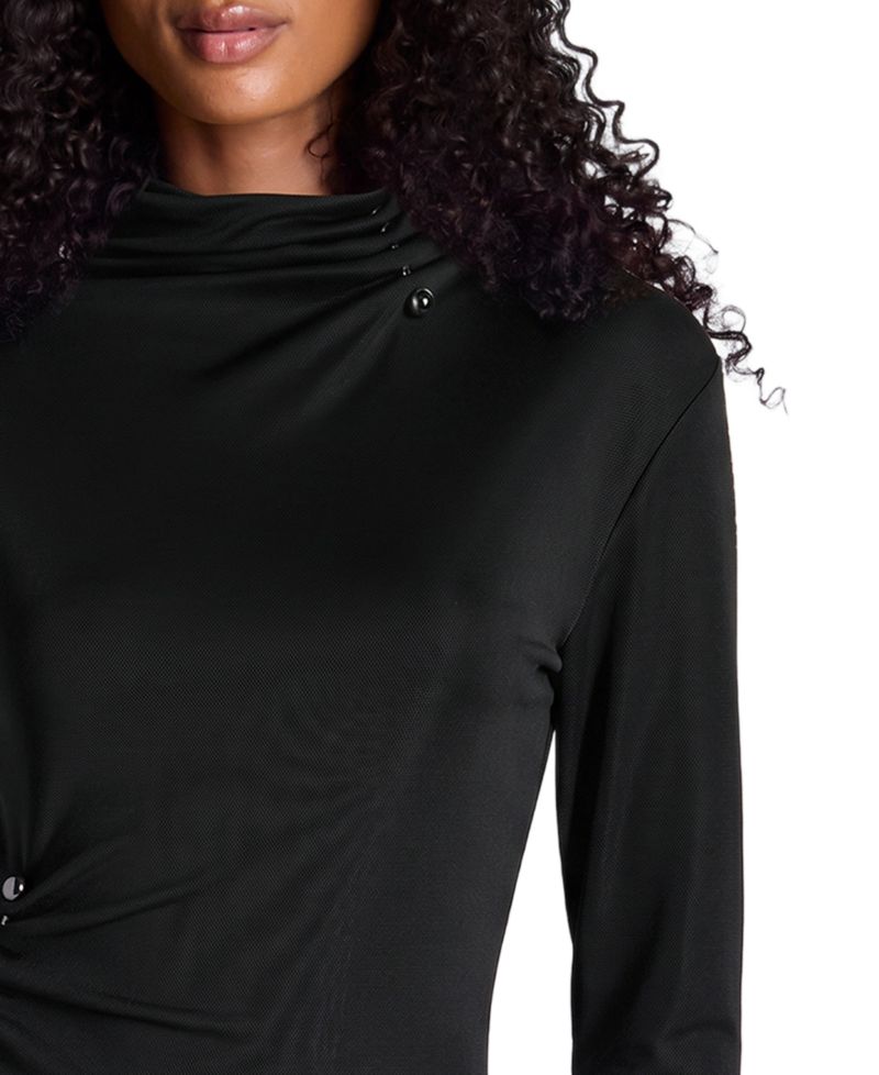 Women's Long-Sleeve Cowl Neck Mini Dress