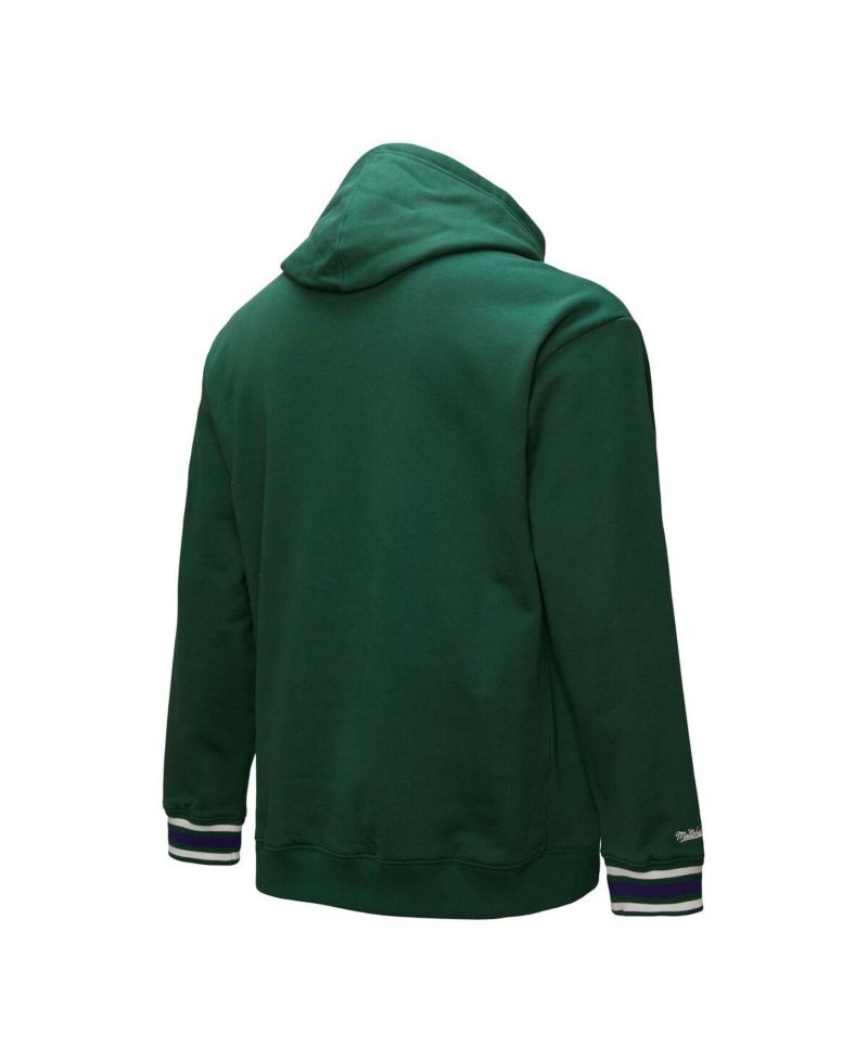 Men's Hunter Green Milwaukee Bucks Hardwood Classics Chainstitch Vintage Heavyweight Pullover Hoodie