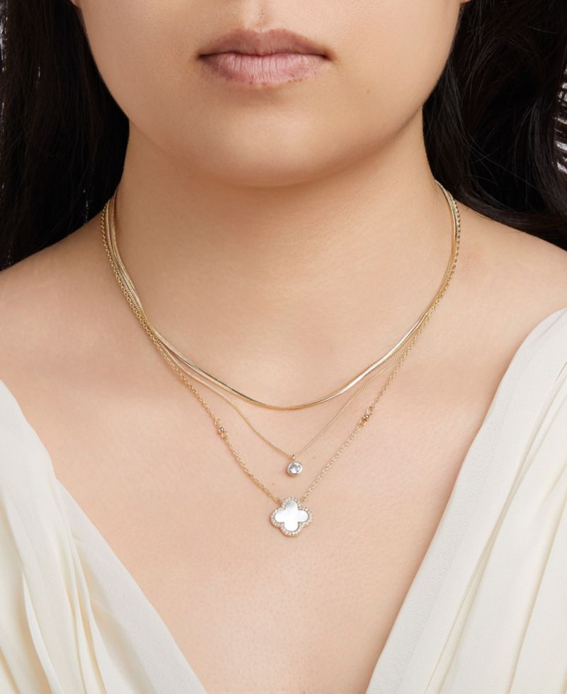 Cubic Zirconia and Mother of Pearl Clover Necklace Set