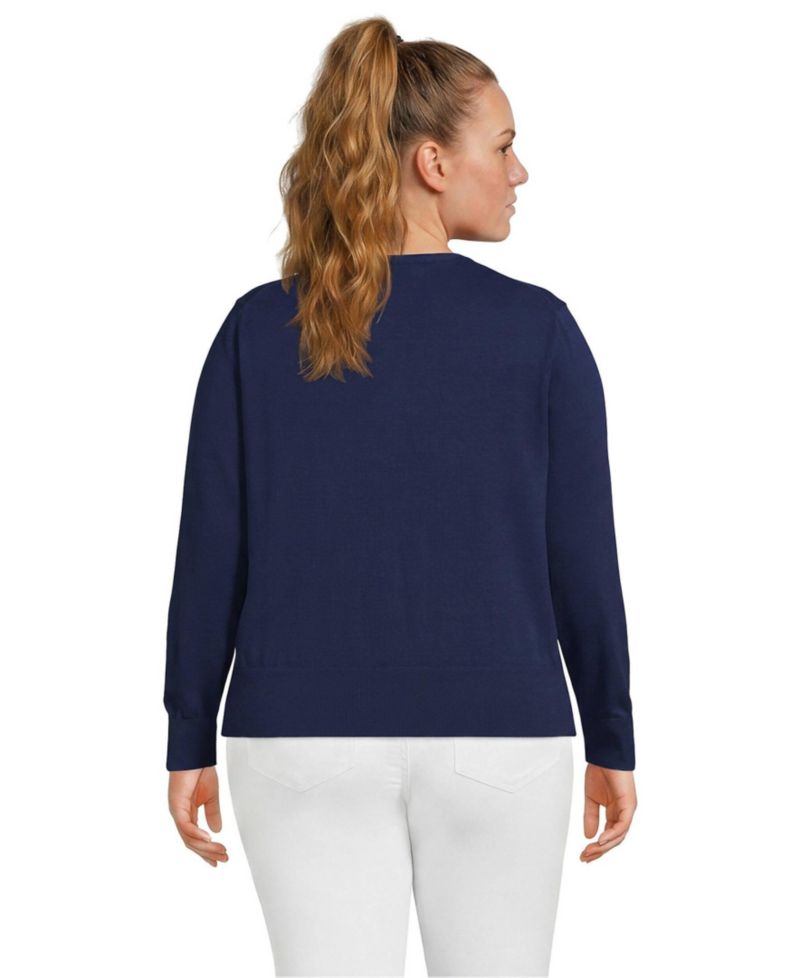 Plus Size Fine Gauge Cotton Crew Cardigan Sweater