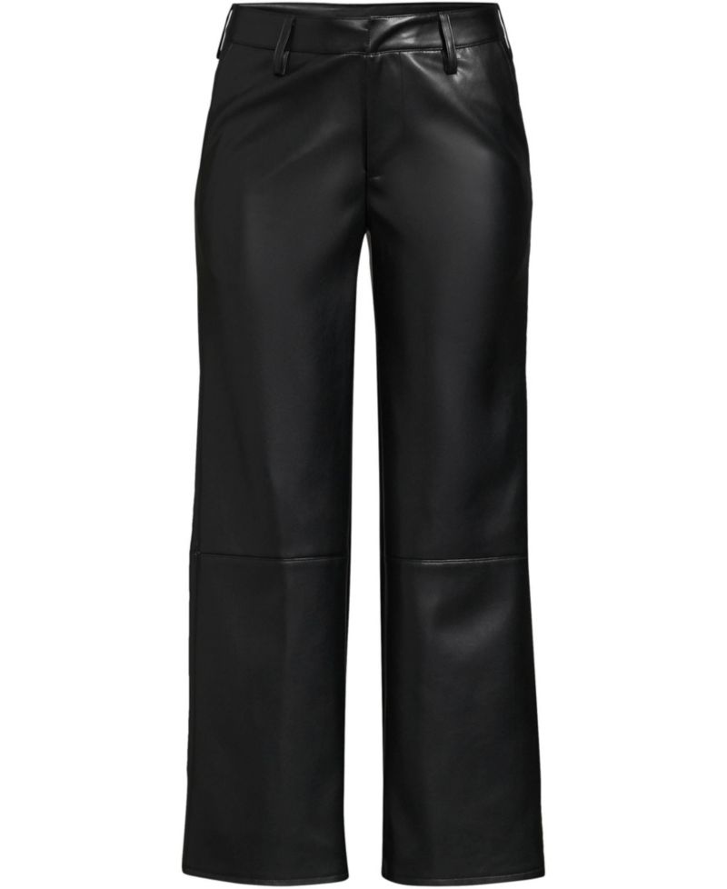 Women Faux Leather Mid Rise Relaxed Straight Leg Crop Pants