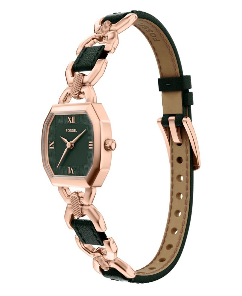 Women's Harlow Three-Hand Green Leather and Rose Gold-Tone Stainless Steel Watch 22mm