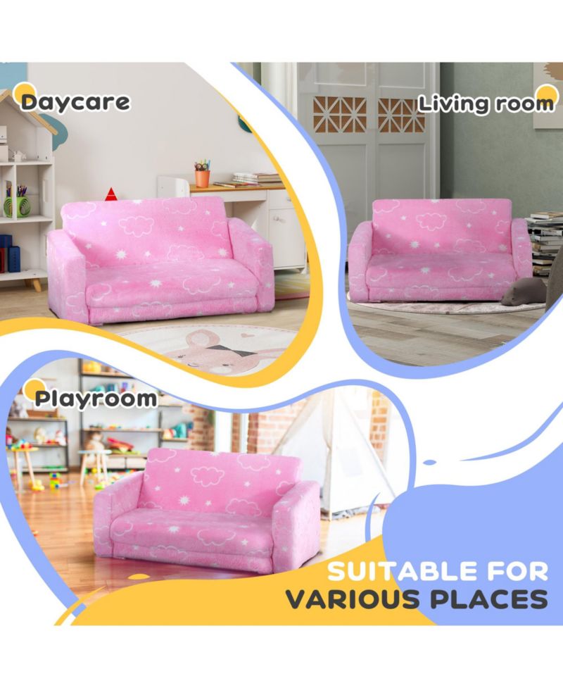 2 in 1 Kids Play Couch with Glow in the Dark Cloud Pattern,