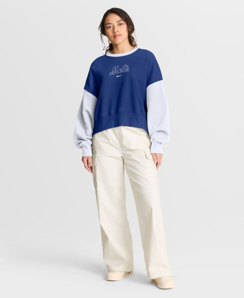 Women's Royal/White New York Mets Oversized High Hip Fleece Sweatshirt