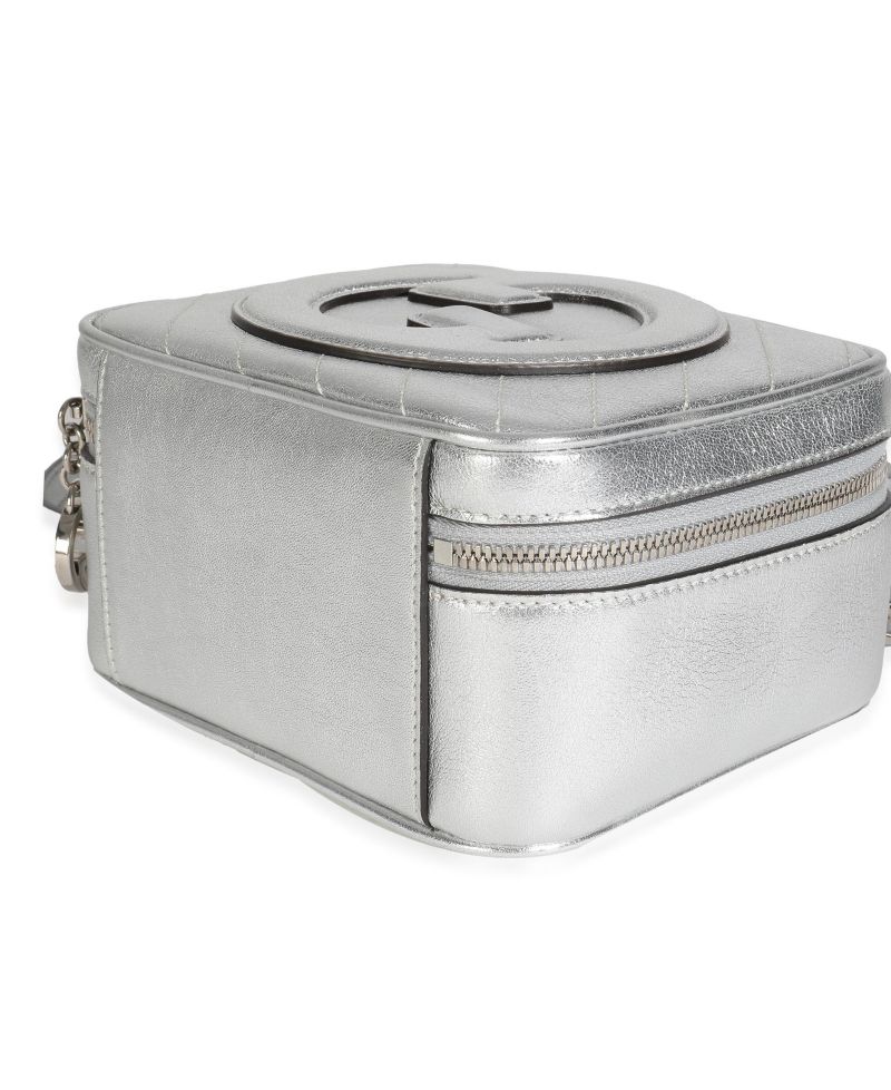 Silver Metallic Sakai Be Green Calfskin Diagonal Stitched Blondie Top Hand