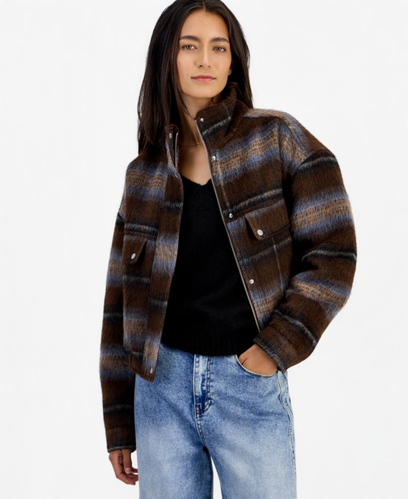 Women's Plaid Corduroy Bomber Jacket