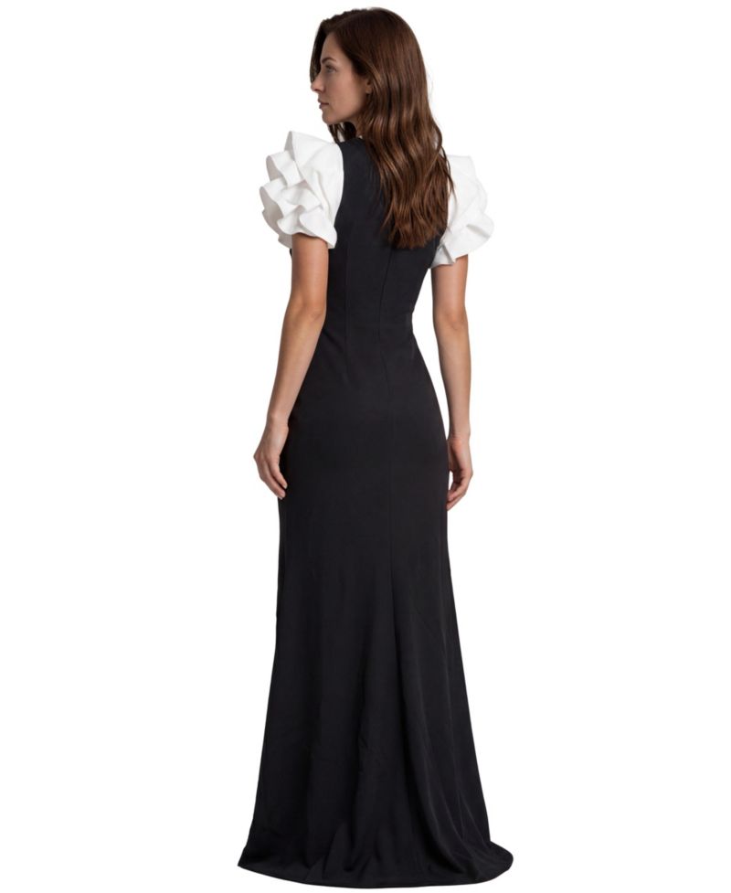 Women's Boat Neck 3D-Floral Fit & Flare Gown