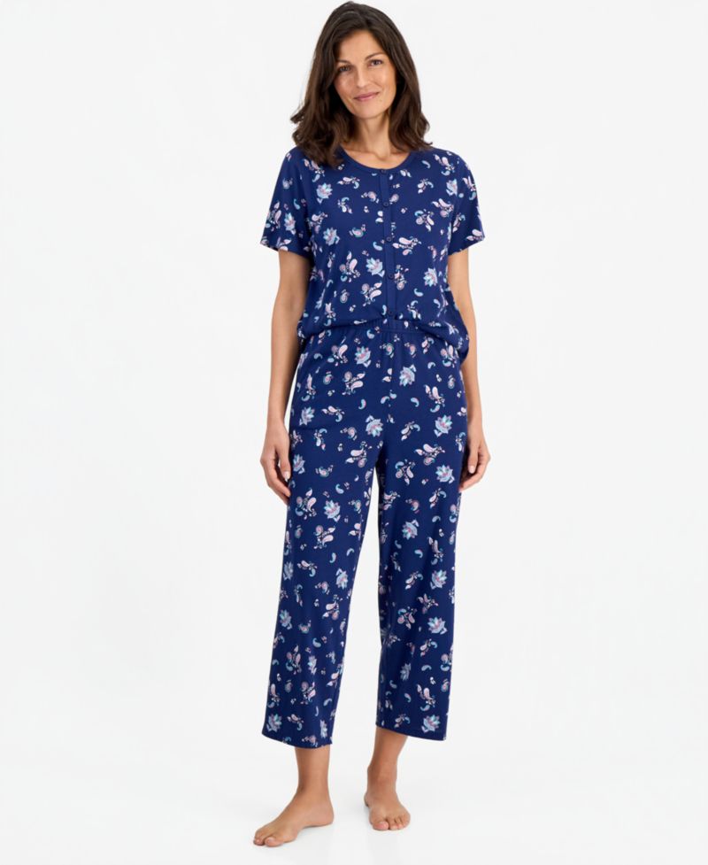 Women's 2-Piece Cotton Printed Cropped Pajama set