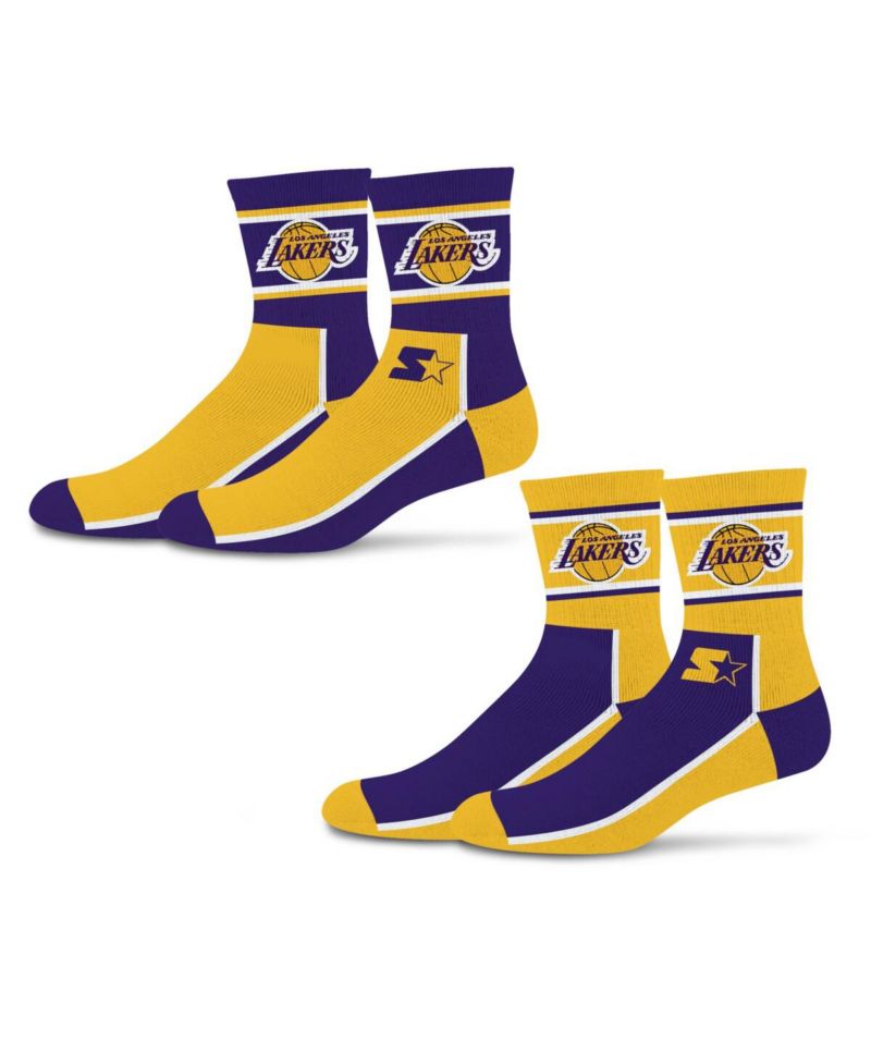 Men's and Women's 2-Pack Purple/Gold Los Angeles Lakers Double Color Block Mid-Crew Socks