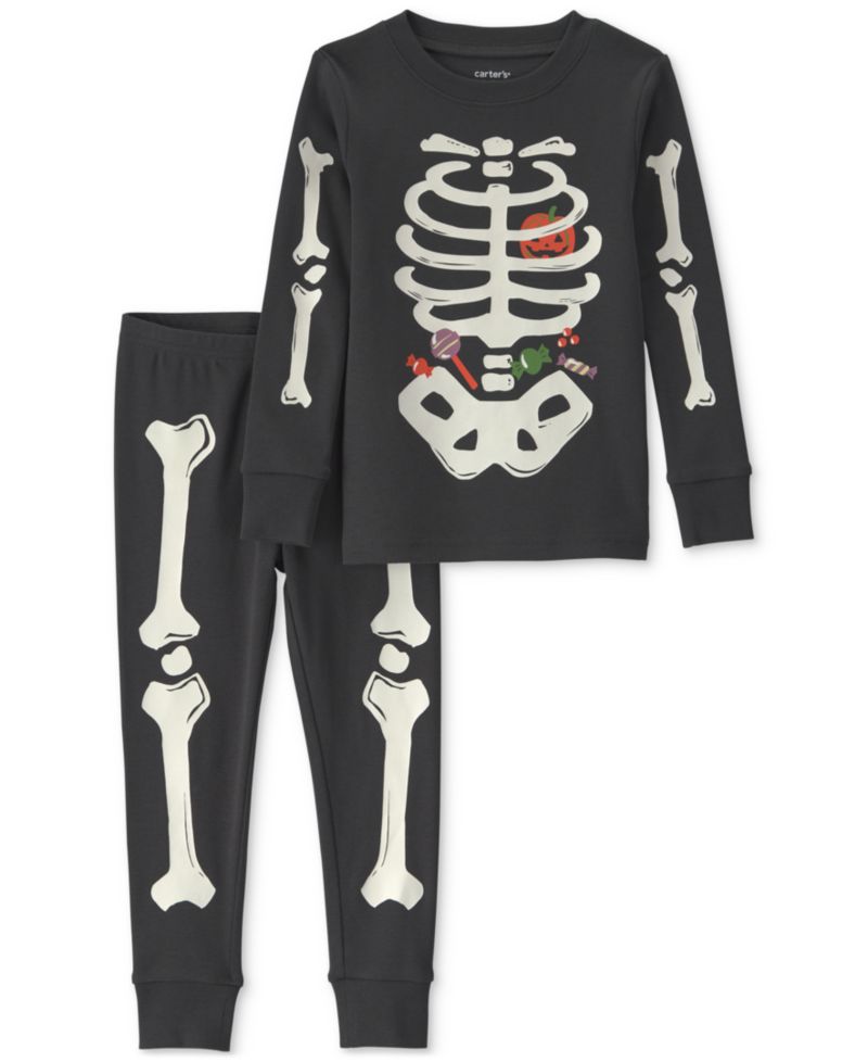 Baby Boys' and Baby Girls' Halloween Glow in the Dark Skeleton Cotton Snug-Fit Pajama, 2-Piece Set