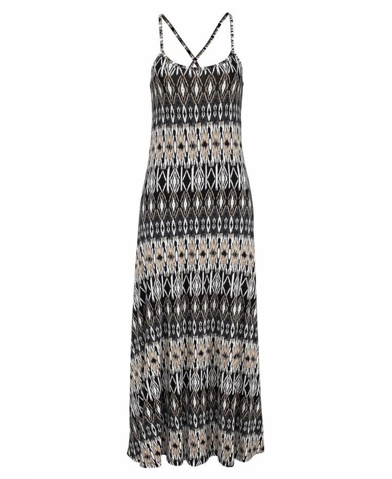 Women's Viscose Printed Crossed Strap Scoop-Neck Maxi Dress