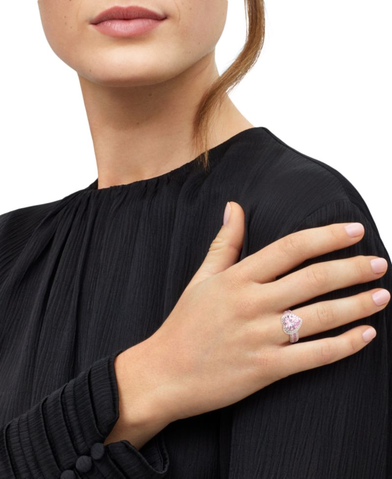 Pink Cubic Zirconia (7-1/3 ct. t.w.) and White Cubic Zirconia (1-1/5 ct. t.w.) Heart Ring in Sterling Silver Rhodium