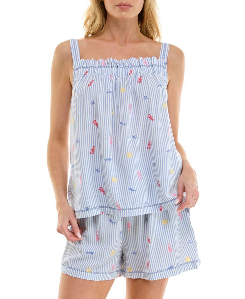 Women's Printed Top and Mid-Rise Shorts, 2-Piece Set
