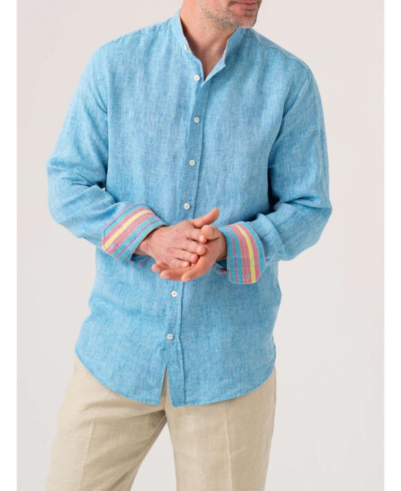 Men's Linen Band Collar Shirt