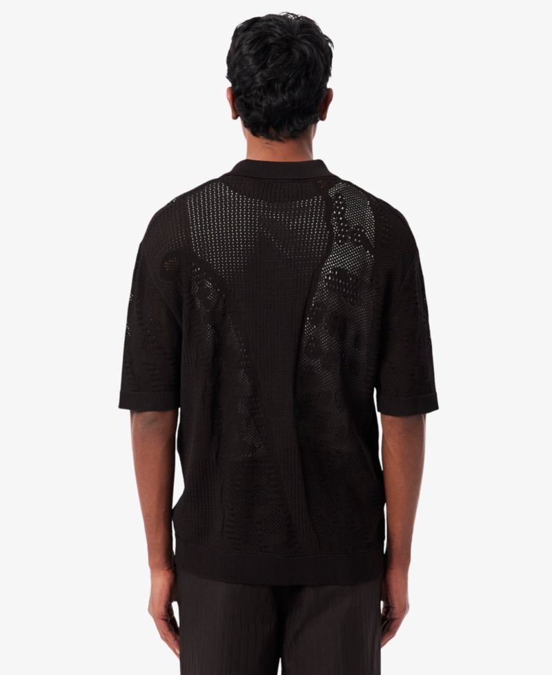 Men's Lacy Knit Polo Collar Sweater Shirt
