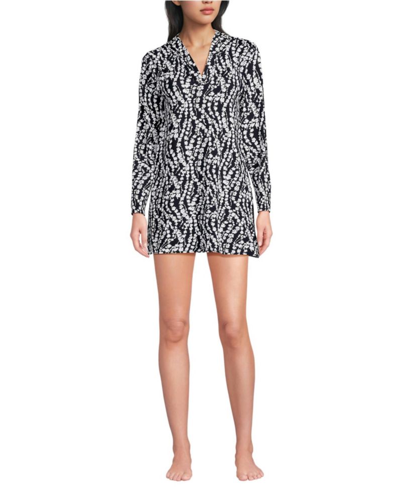 Women's Long Torso SunShade UPF 50 Hooded Mini Swim Swim Cover-Up Dress