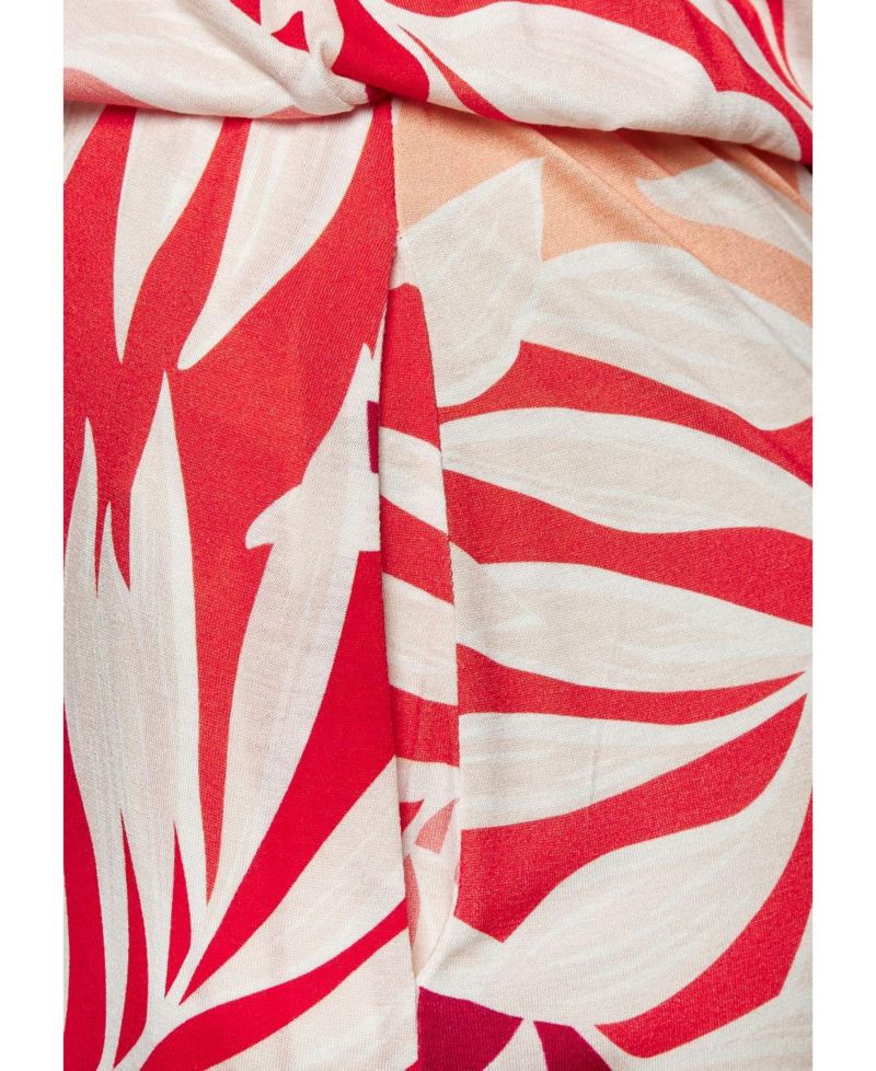 Women's Viscose Tropical Print Side Slit Column Elastic-Waist Maxi Dress