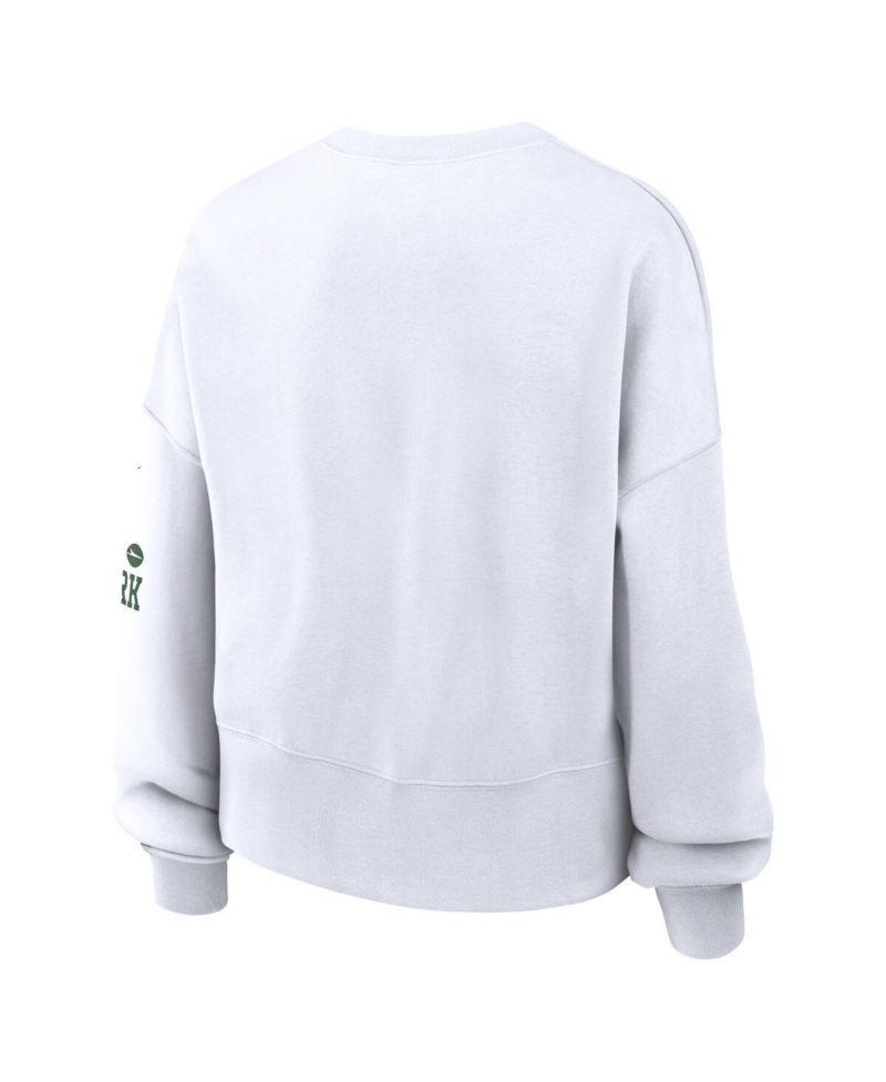 Women's White New York Jets Oversized Long Sleeve Cropped Sweatshirt
