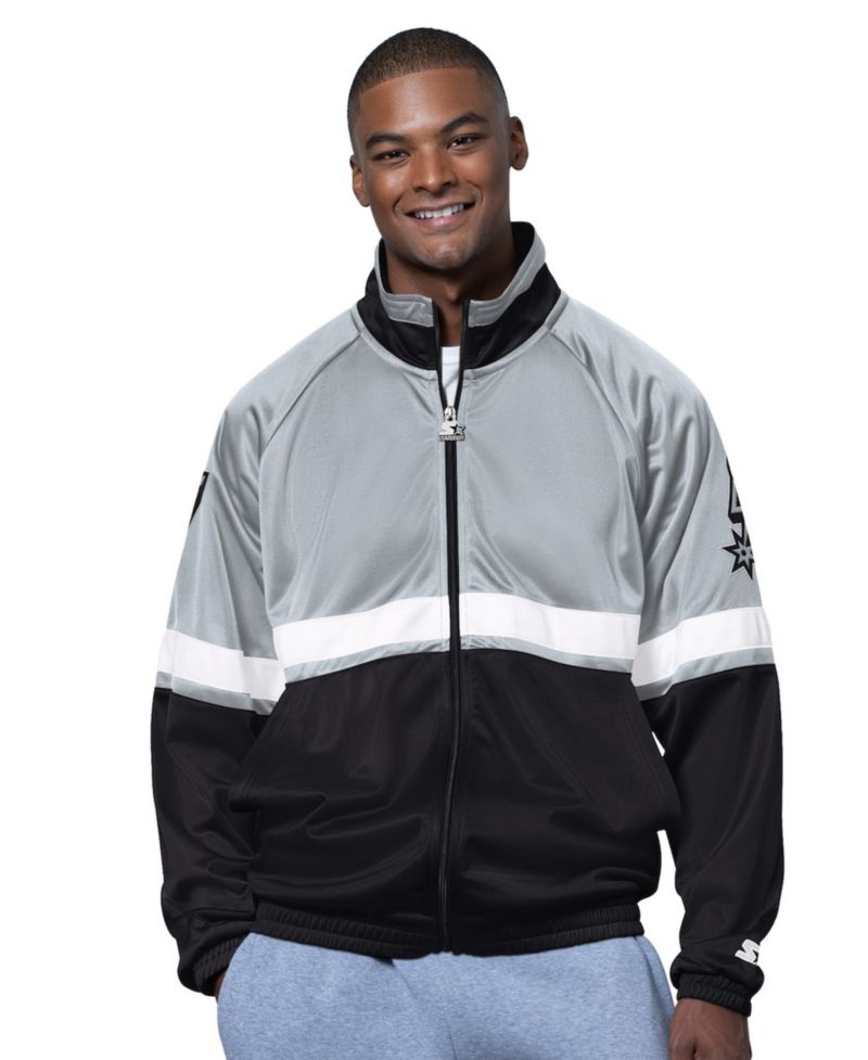 Men's Black/White San Antonio Spurs The Veteran Tricot Track Raglan Full-Zip Jacket