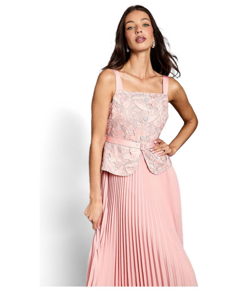 Women's Lace Peplum Belted Midi Dress
