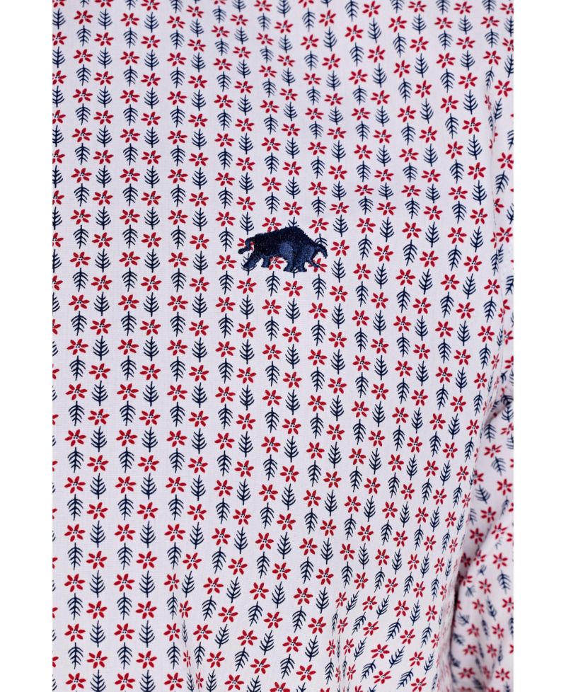 Men's Short Sleeve Flower Cotton Poplin Shirt
