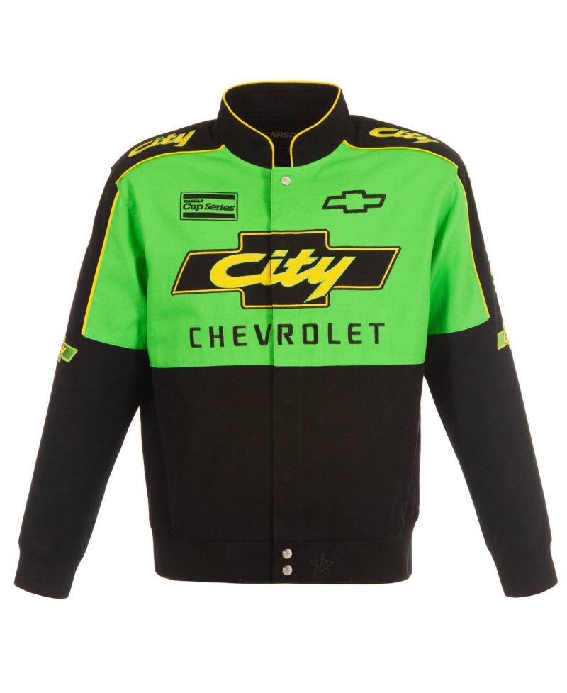 Men's Black/Green NASCAR City Chevrolet Legend Full-Snap Twill Uniform Jacket