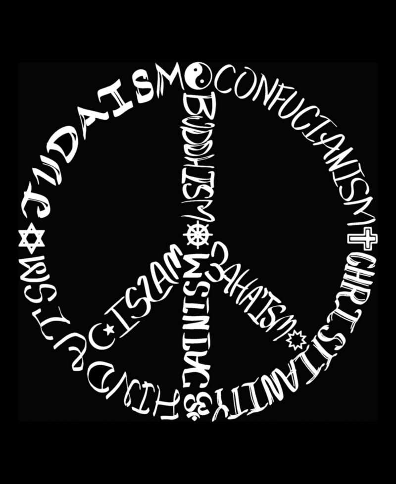 Plus Size Different Faiths peace sign Word Art V-Neck T-Shirt