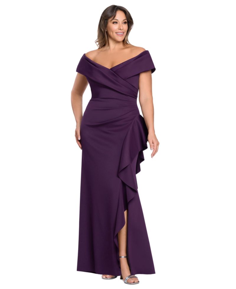 Petite Sweetheart Neck Side Ruffle Off-The-Shoulder Long Dress