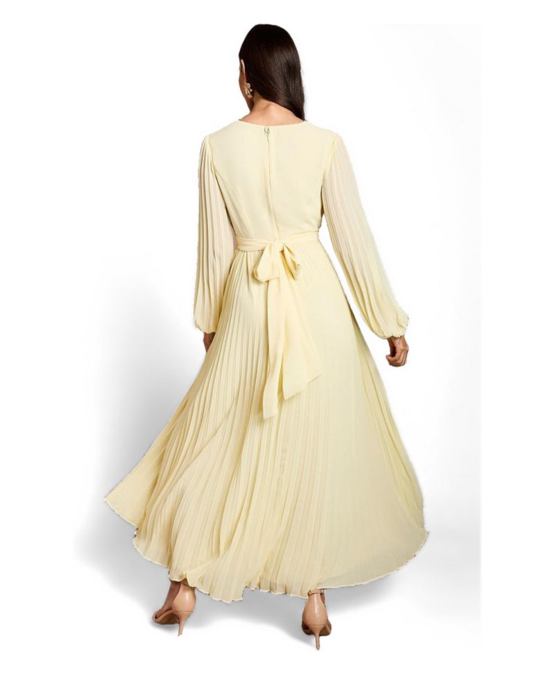 Women's Pleated Wrap V-Neck Maxi Dress
