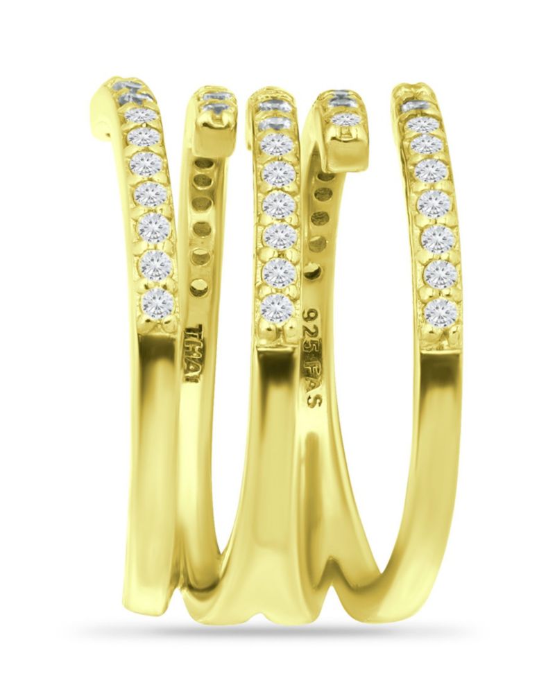 Cubic Zirconia 5 Row Bypass Ring in Silver Plate & 18k Gold Plate