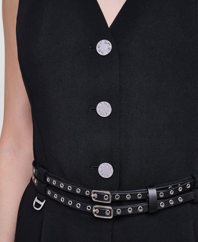 Women's Textured Belted Sleeveless Jumpsuit