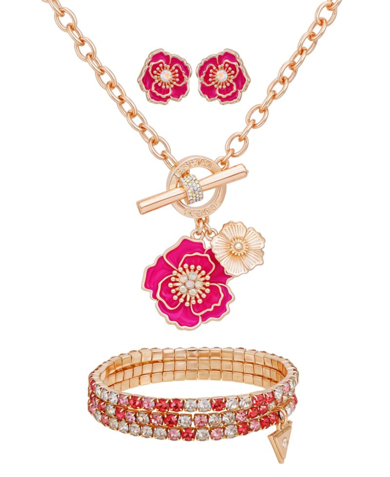 3-Pc. Rose Gold-Tone Necklace, Bracelet and Stud Earrings Set