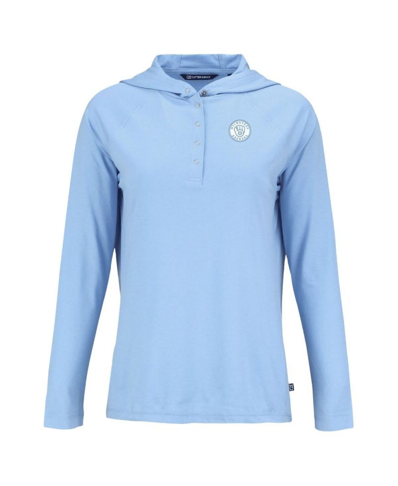 Women's Powder Blue Milwaukee Brewers Coastline Epic Comfort Eco Long Sleeve Hoodie T-Shirt