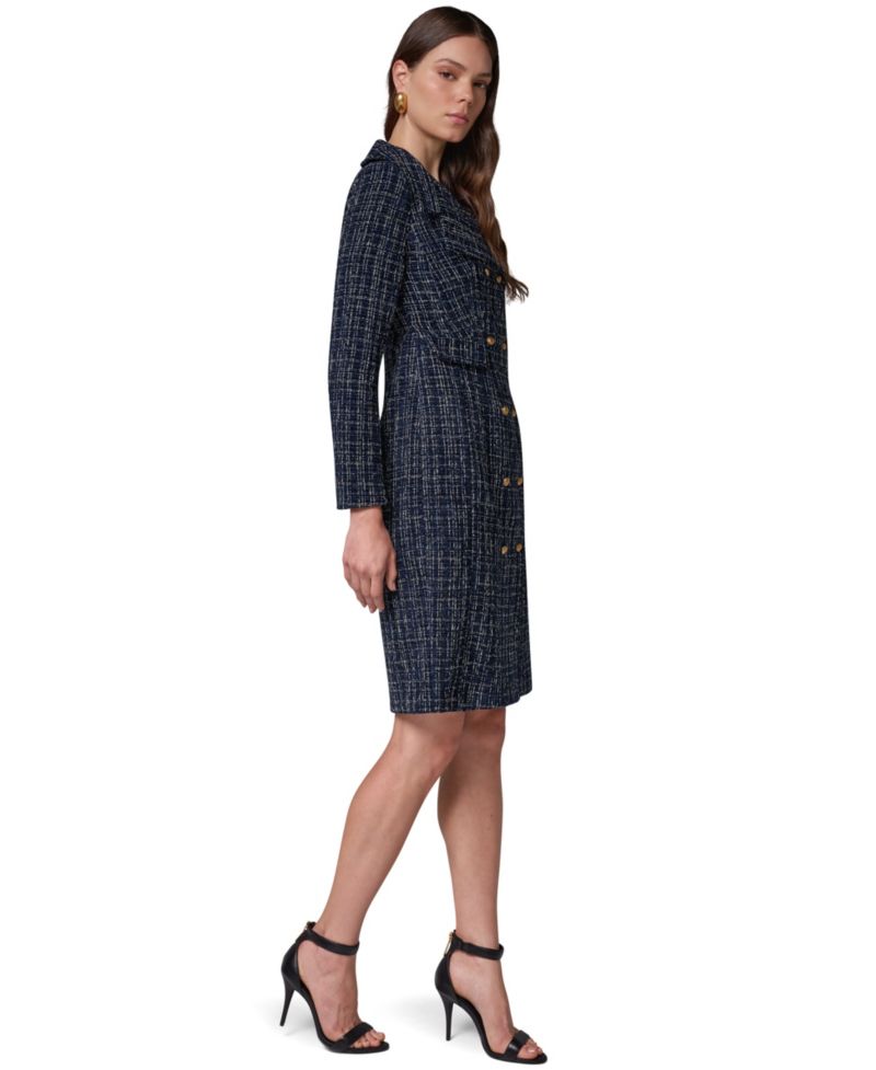 Women's Long-Sleeve Tweed Double-Breasted Jacket Dress