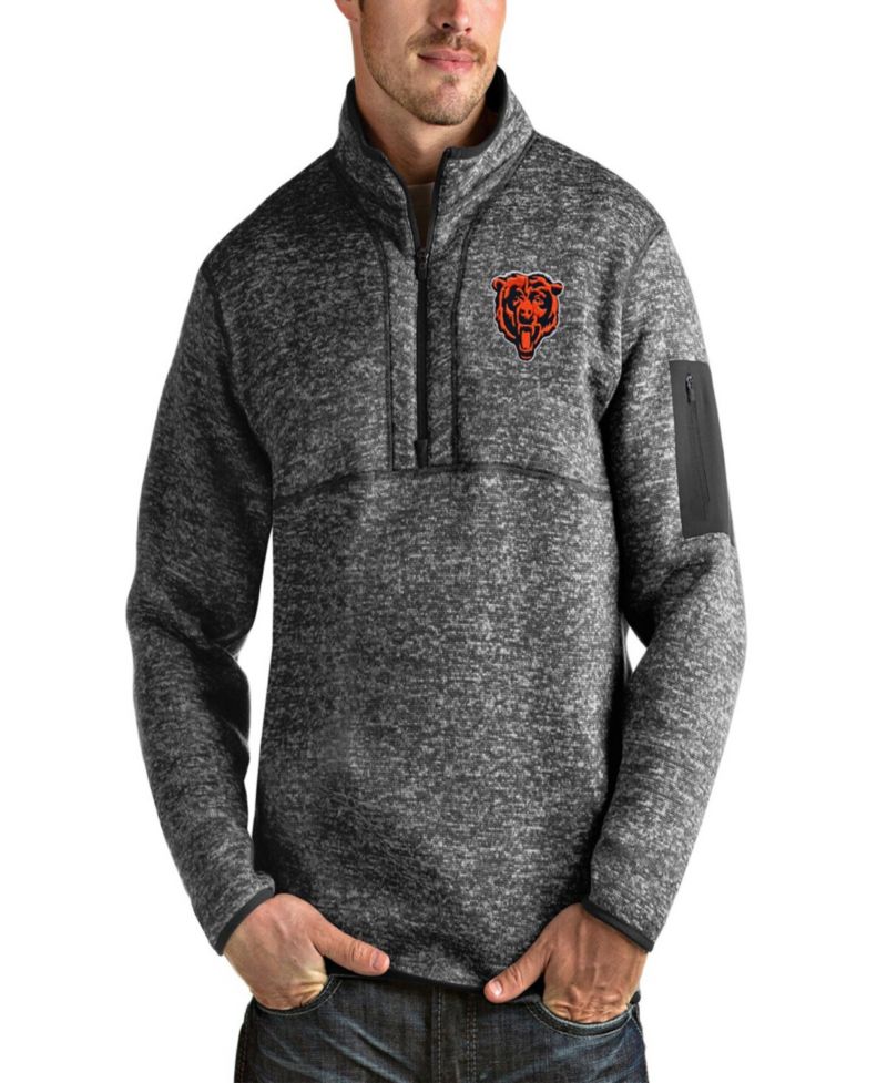 Men's Heathered Charcoal Chicago Bears Bear Head Fortune Quarter-Zip Pullover Jacket